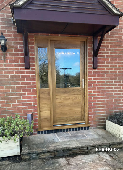contemporary door with half glass made from oak