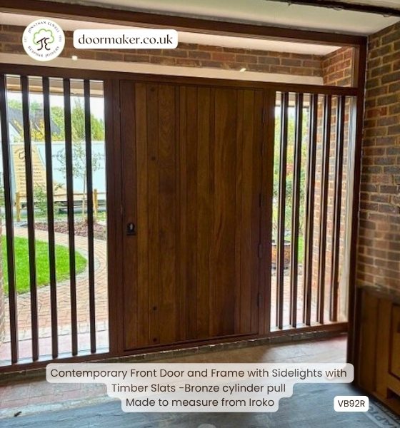contemporary entrance door made from iroko with sidelights