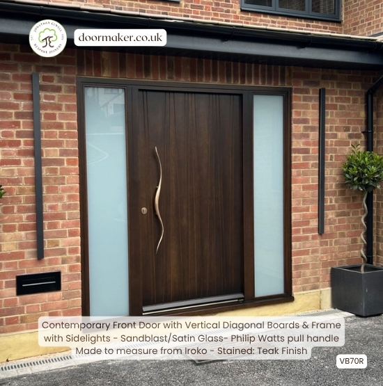 contemporary front door random vertical diagonal boards oak