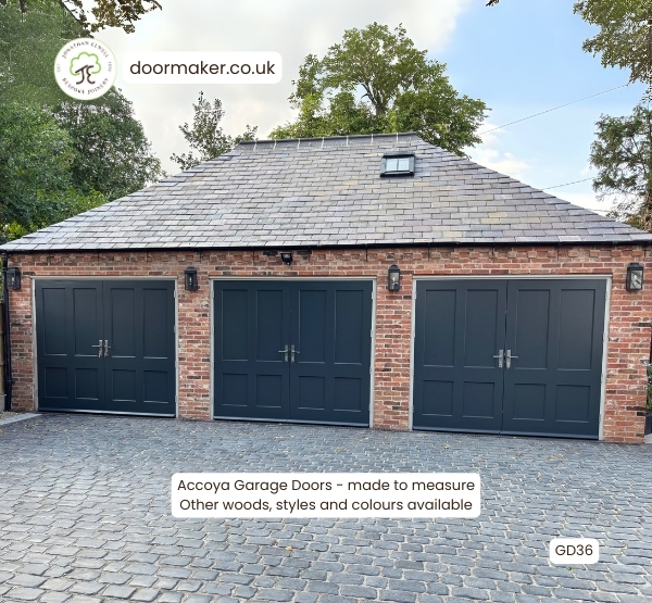 wooden panel garage doors made from accoya