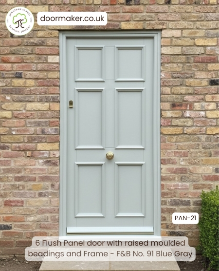 six panel door moulded beadings blue gray - aged brass ironmongery