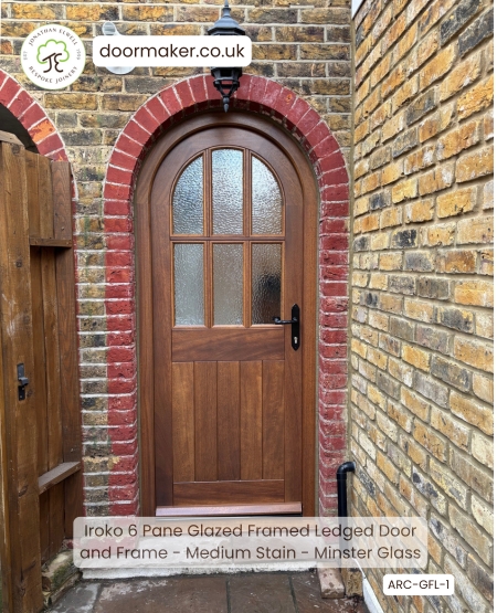 arched cottage door with 6 panes made from iroko