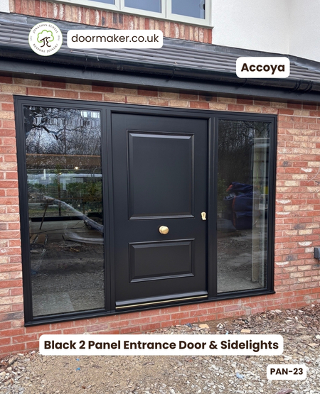 black 2 panel entrance door with sidelights Accoya