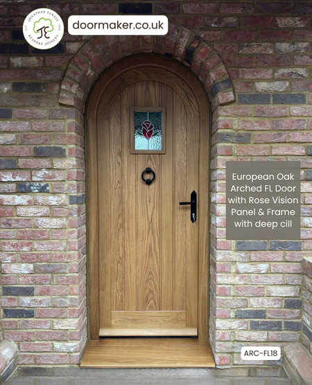 oak arch door with rose vision panel