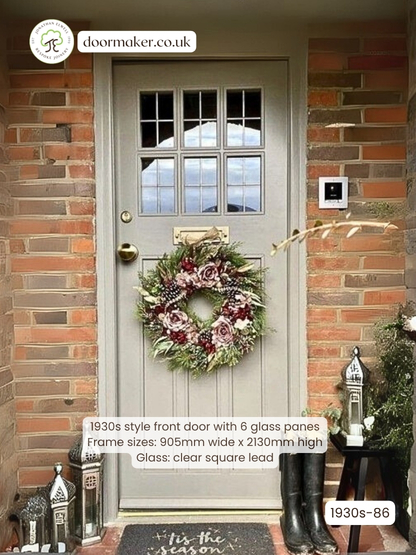 1930 style front door with 6 panes and lead glass