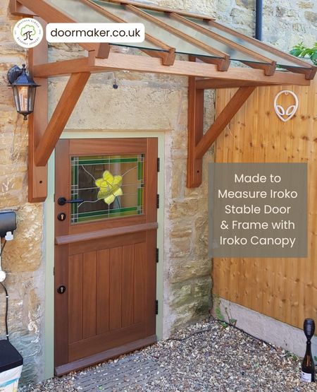 Iroko stable door with Iroko canopy
