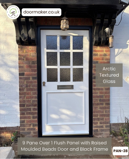 9 Pane Over 1 Flush Panel with Raised Moulded Beads Door and Black Frame