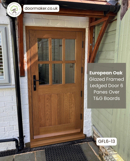 glazed framed ledged door made from oak