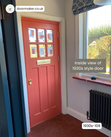 Orange front door 1930s style Little Greene Orange Aurora inside view