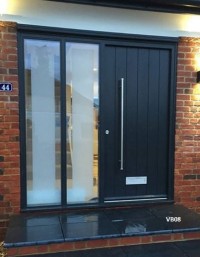 grey contemporary door and sidelights