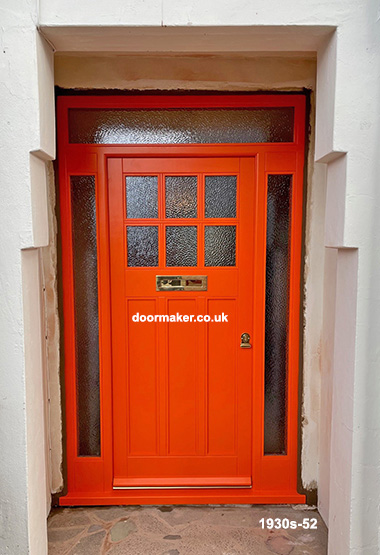 1930s front door orange with sidelights and toplight