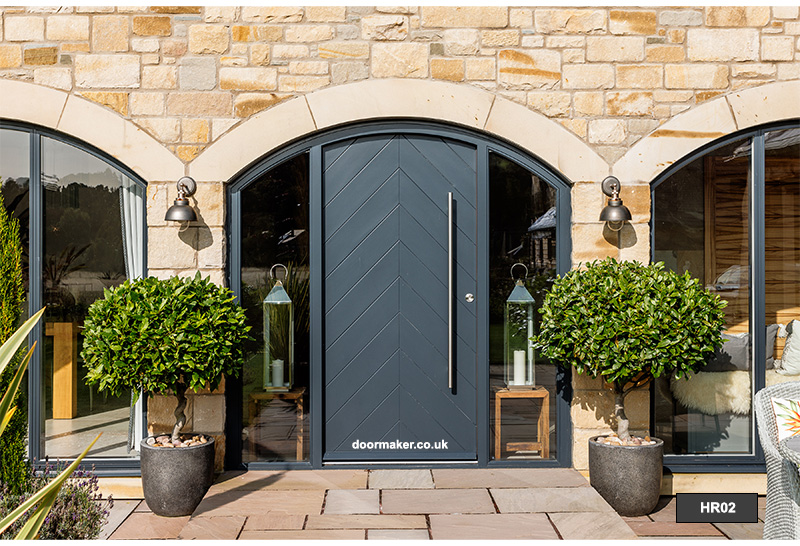 Arched front door herringbone with sidelights - anthracite