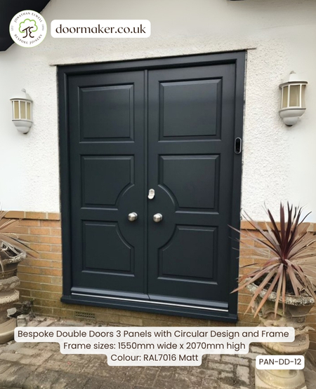 bespoke double doors 3 panels with circular design RAL7016