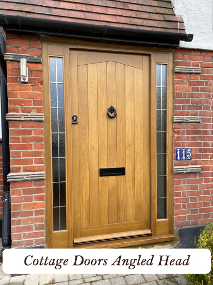 bespoke cottage style door with angled head made from solid oak