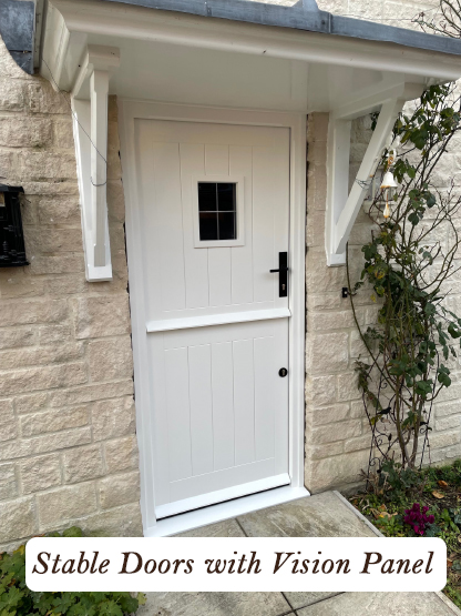 stable door with vision panel made from the wood and colour of your choice to your sizes