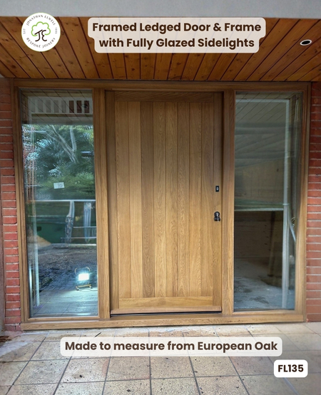 oak cottage door framed ledged with sidelights - fingerprint reader