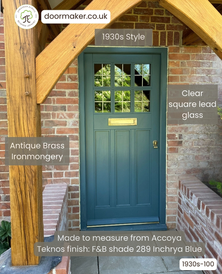 1930s style front door with 6 square lead glass panes over 3 flush panels - Inchrya Blue