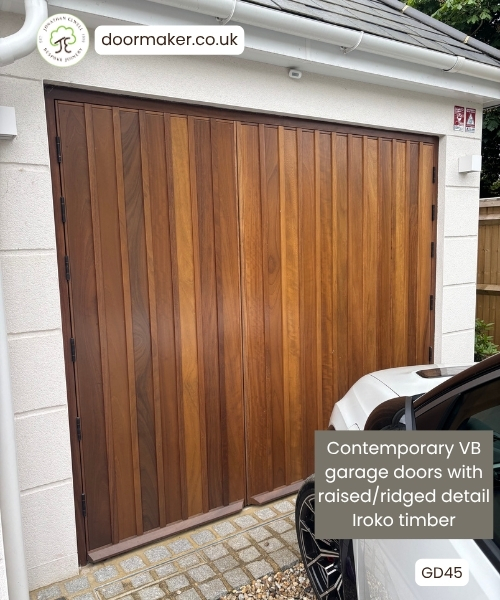 contemporary garage doors ridged design made from iroko
