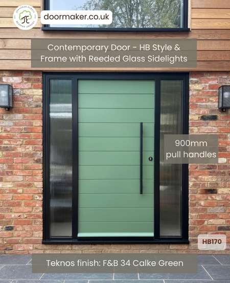 contemporary front door finished in farrow and ball calke green