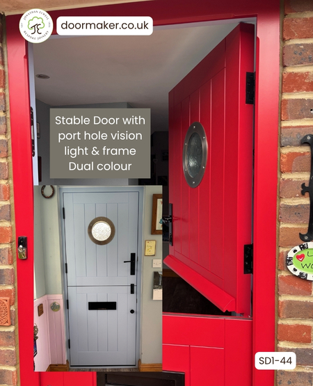 red stable door with port hole vision