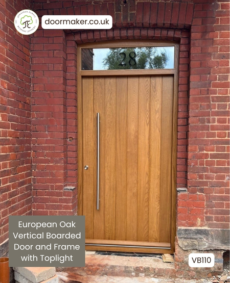 Contemporary Front Door VB Style and Frame with Glazed Toplight
Made from European Oak Ref. VB110