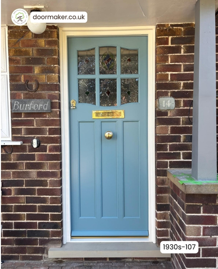 1930s Front Door 6 Pane Over 3 Flush Panels with Shaped Head Frame Sizes: 920mm wide x 2120mm high